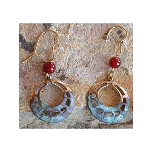 Click to view detail for EC-072 Earrings Perforated Circle Carnelian Bead $48